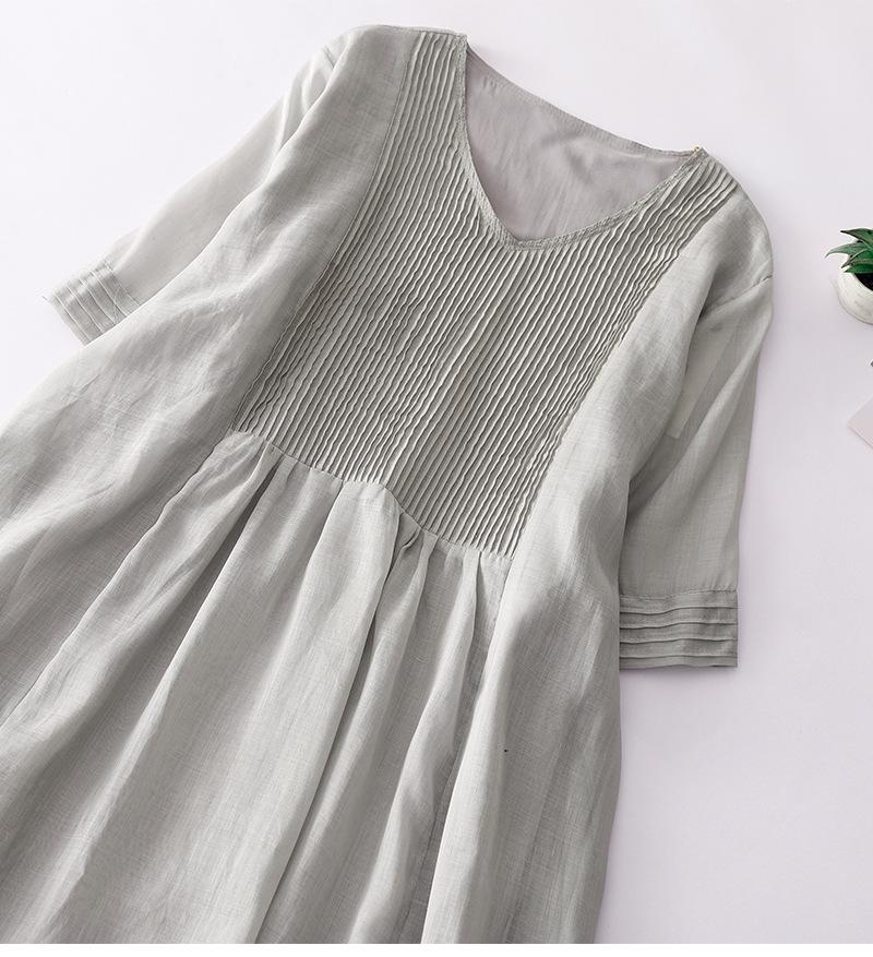 

Платье в стиле ретро из хлопка и льна с органной складкой, женское, однотонное, с V-образным вырезом, из рами, длинное, тонкое, детское M