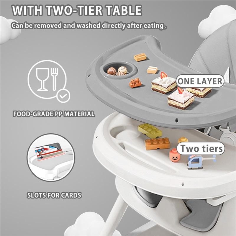 E500 Tragbarer Hochstuhl für Babys – Faltbares Design, Extra-Große Anti-Rutsch-Basis, Abnehmbare Spielzeugstange, Hygienisches Füttern