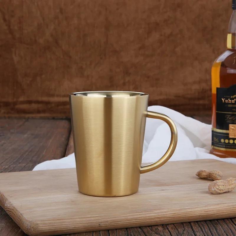 1PC 300ml Water Cup Home Dining Drinkware Mugs Stainless Steel Beer Cup Coffee Mugs with Handle