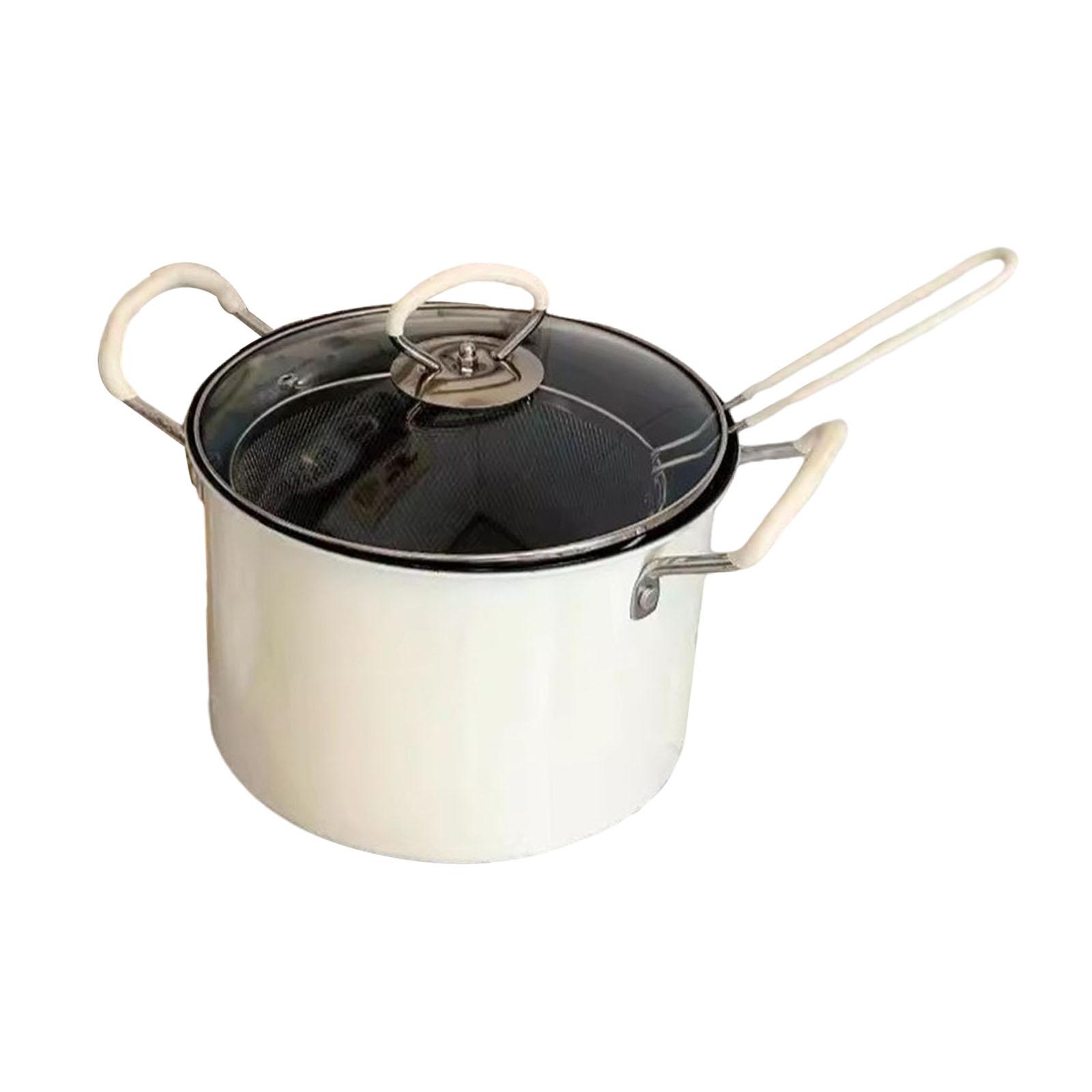 

5.2 л Чугунная кастрюля для фритюра с корзиной-дуршлагом Многофункциональная кухонная сковорода для жарки с прозрачной крышкой Инструмент для приготовления пищи для кемпинга на открытом воздухе белый