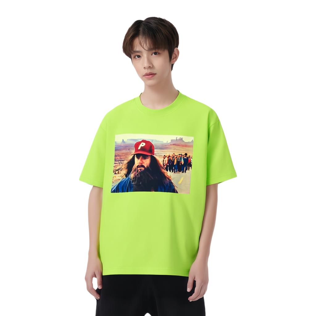 Palace Forrest Gump Charakter-Print Locker geschnittenes Rundhals-T-Shirt Unisex Oberteile Grün P14TS025