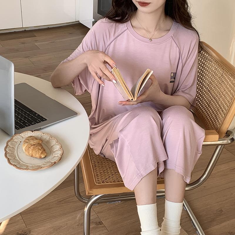 Casual Pajamas Womens Cute Pajama Sets Autumn Winter Short Sleeves Calf-length Pants Modal Ladies Pyjamas Soft Pijamas Pullover