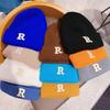 New autumn and winter R knitted wool hat casual versatile men's and women's thermal hats niche street trendy brand