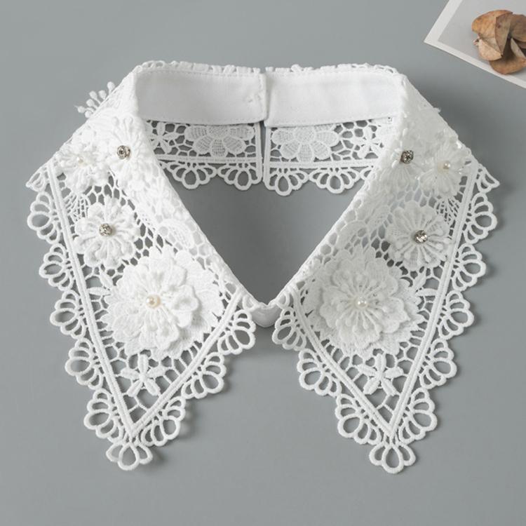 Lace Fake Collar Shirt Women White Black Lapel False Collars Woman Beading Removable Detachable Collar Neckline Faux Col