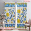 2pcs,2D Plane Printing Curtain Fabric Blue Yellow Floral Stripes 100% Polyester (without Rod) Decorations Inside Ldeal for