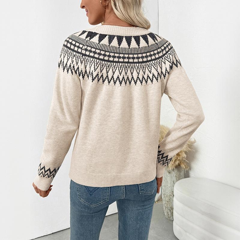 2025 Autumn and Winter New Casual Retro Ethnic Style Loose Round Neck Fair Isle Sweater