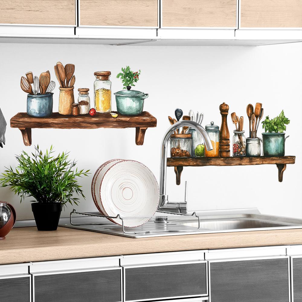 Rafturi pentru ustensile de bucătărie Bucătărie Restaurant Acasă Fundal de perete Amenajare peisagistică Decorațiune Autocolante de perete