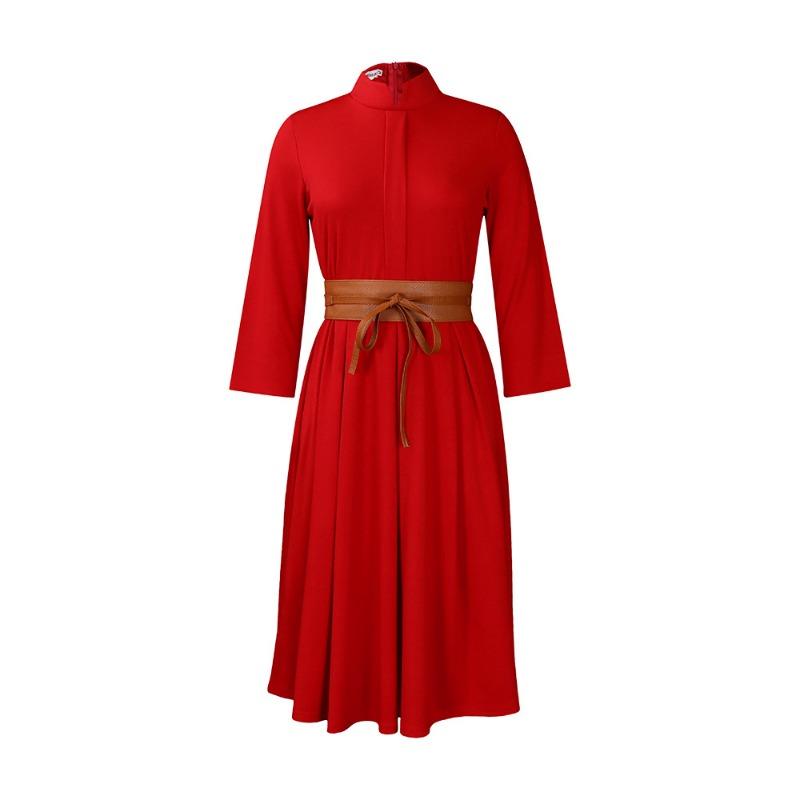 

Autumn and winter new solid color temperament elegant fashion Tongle large size dress XXXL