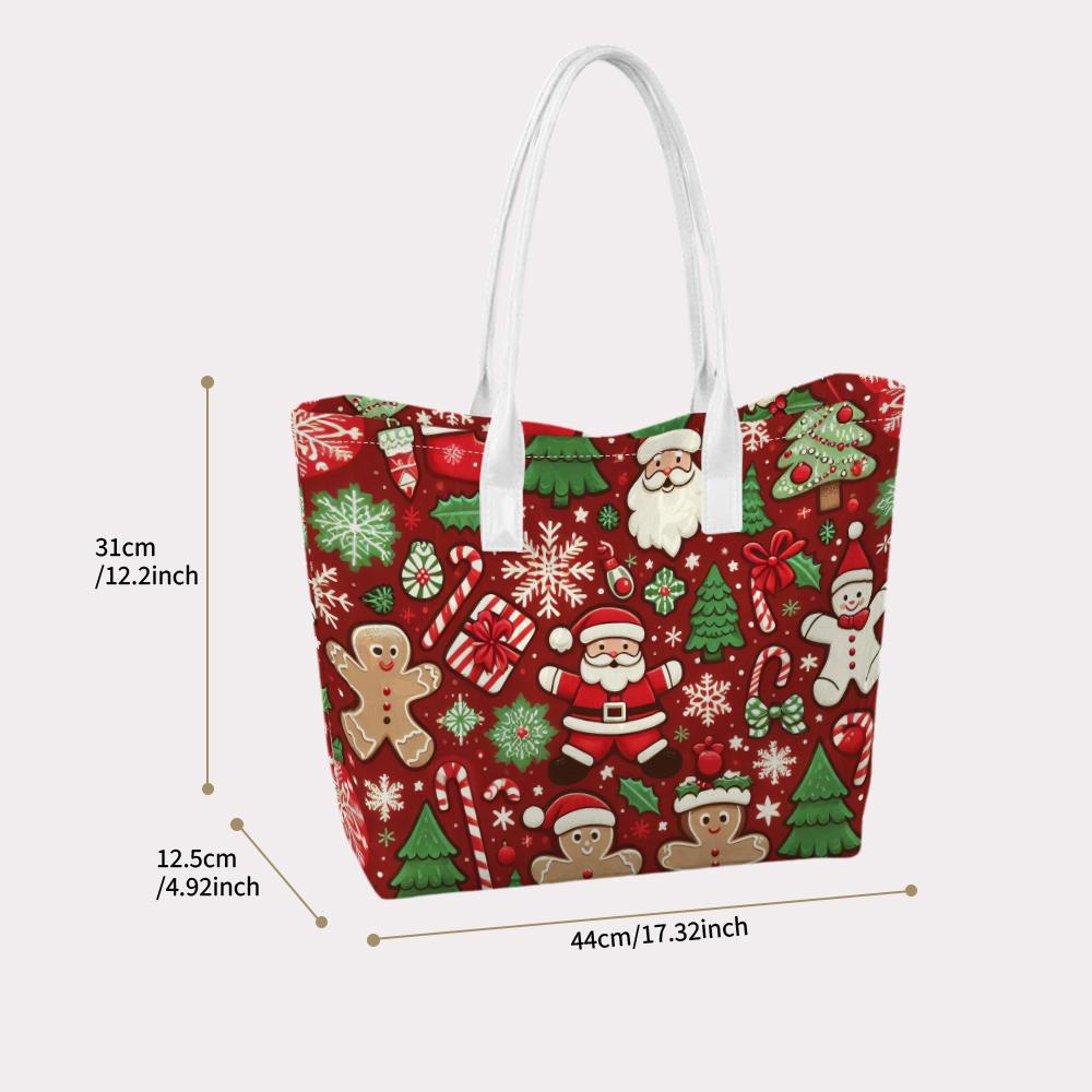 Christmas Printed Tote Bag Casual Portable Handbag for Holiday Shopping Daily Use