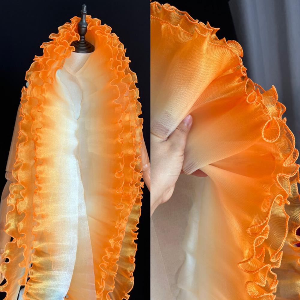 2 Yard Flounce Wave Lace Fabric 12cm Wide Fashion Pleat Mesh Organza Gradient Color Ruffle Dress Accessories