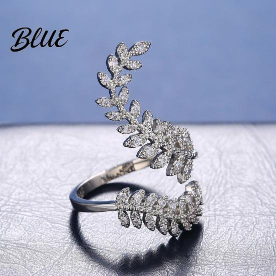 Finger Ring Women Ring Adjustable Olive Branch Design Leaf Micro-Setting