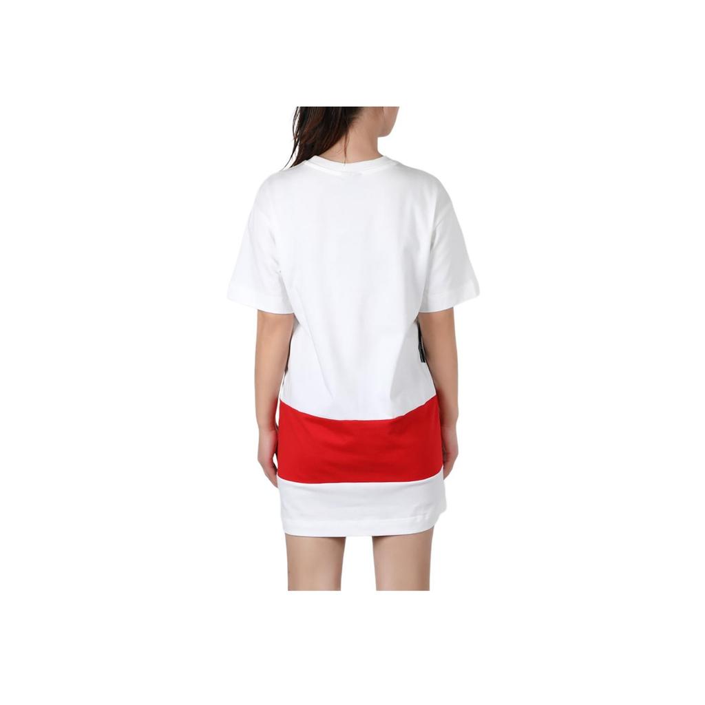 Nike Logo Print Round Neck Short Sleeve Dress Women Dresses White Red CJ3716-100