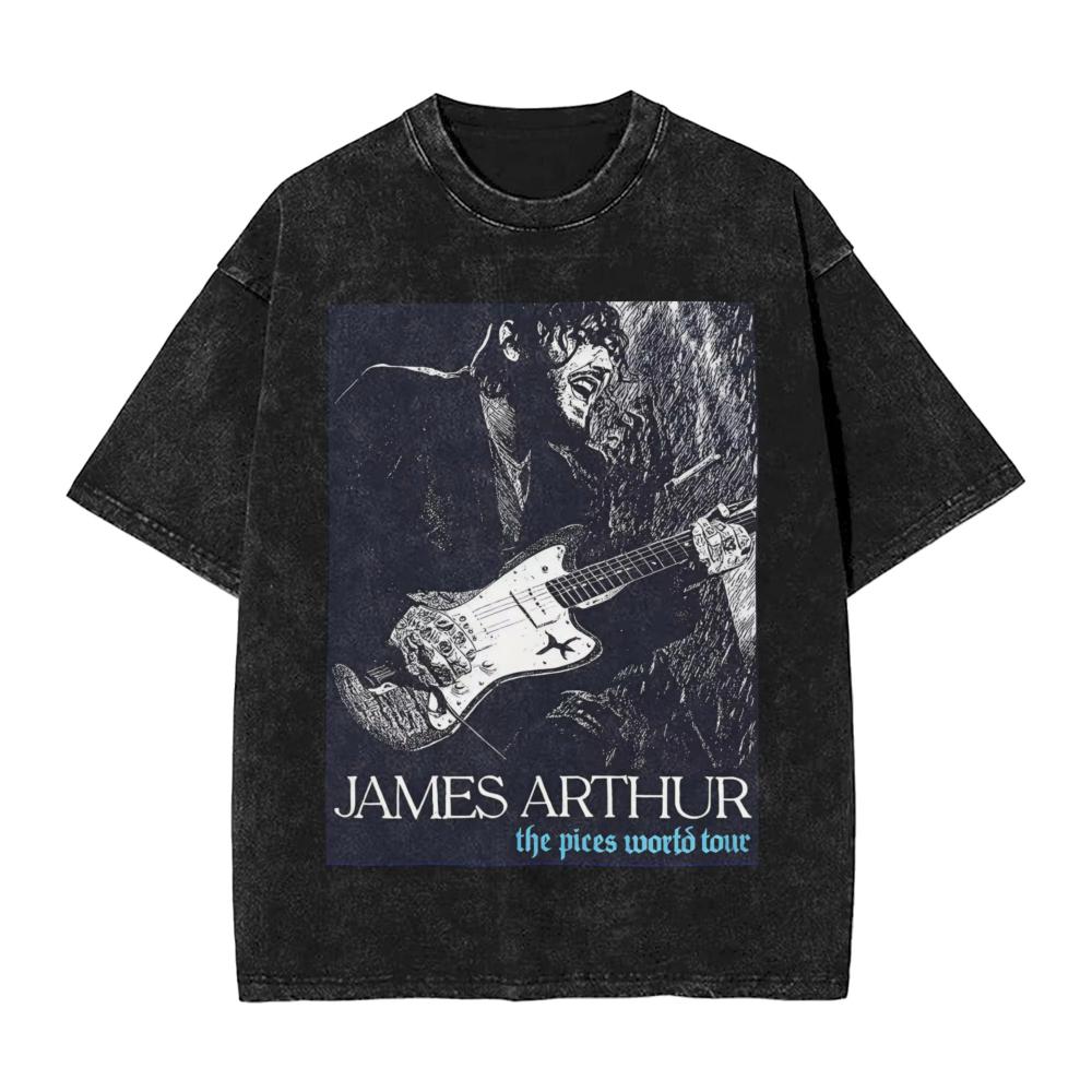 

Vintage Washed TShirts James Arthur Simple TShirts The Pisces World Tour Hippie Tshirt for Men Summer YK Funny Pattern Tees XL