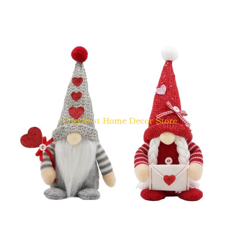 92MF Vibrantly Decoration Plushes Gnomes for Creating a Warm and Romance Setting on Valentines Day Ornamentation