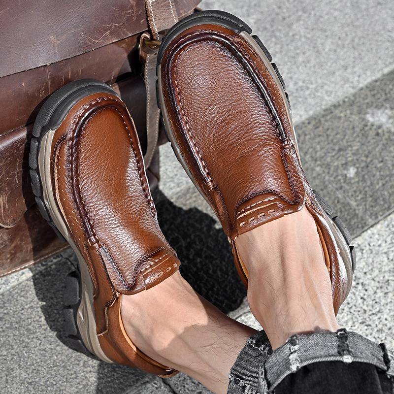 Fashion 2024 Men's Outdoor Leather Shoes Hot Sale Fashion Soft Sole Handmade Breathable Comfortable Loafer Slip-on Work Driving Shoes