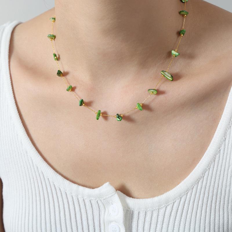 Collana clavicola in Acciaio Titanio Oro 18K Turchese - Gioiello di Lusso Francese Versatile per Donne