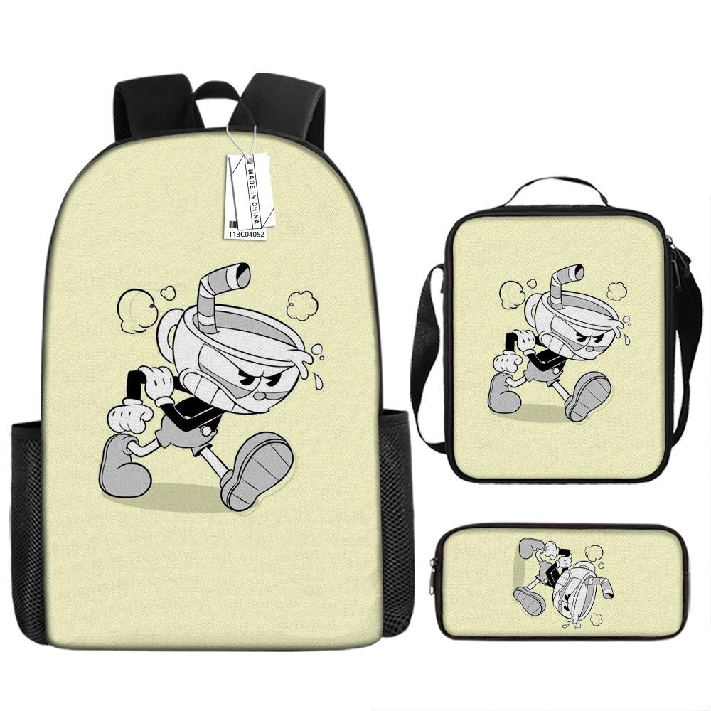Popular New Teacup Head Cuphead Student Schoolbag Boys Backpack Backpack Satchel Bag Pencil Case Waterproof