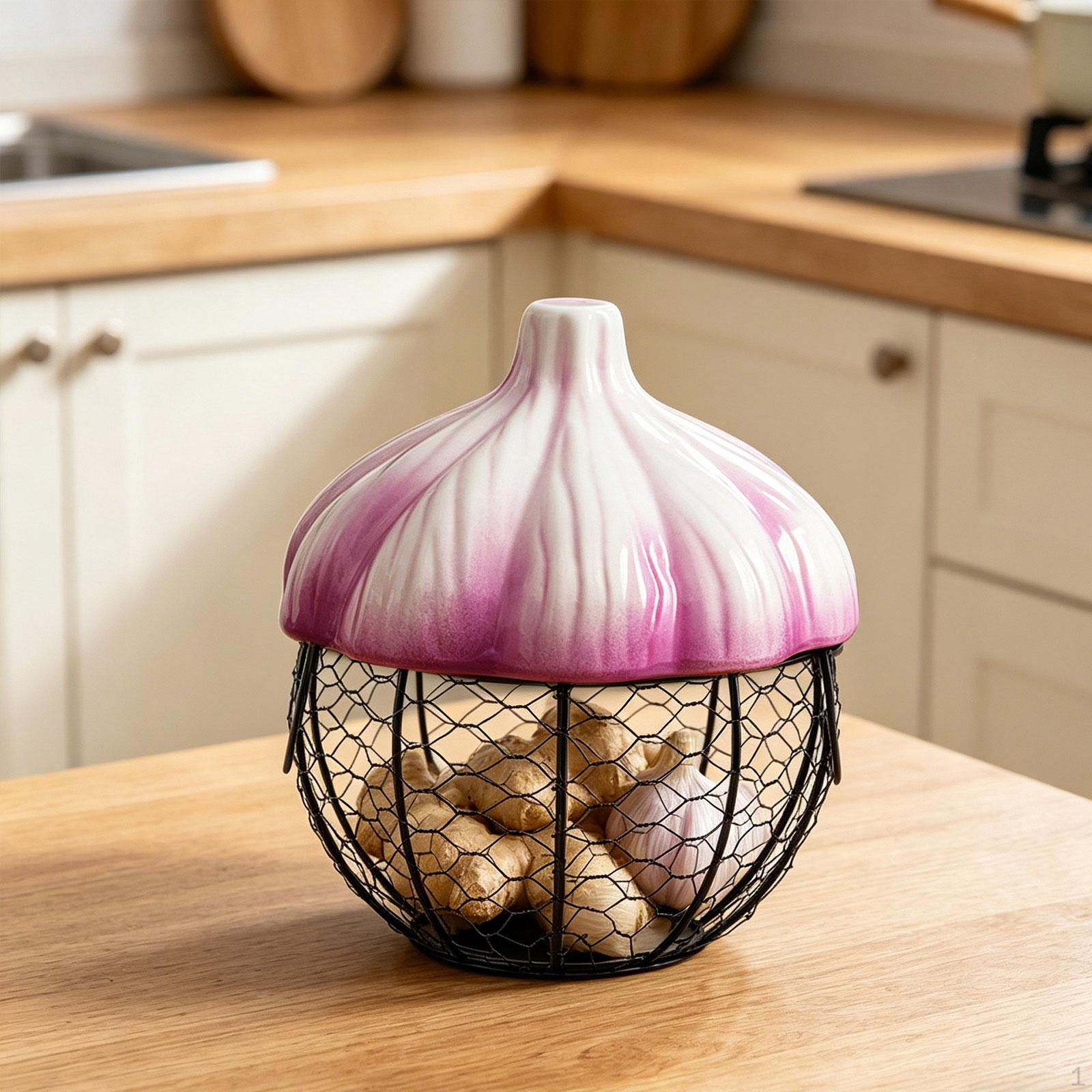 

Ceramic Egg Basket with Handles, Portable Woven Iron Storage for Eggs, Fruit And More.
