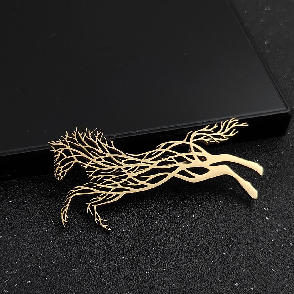Металлическая брошь в виде лошади из нержавеющей стали, винтажная брошь в виде животного, ювелирное украшение, аксессуар для мужского костюма золотистый