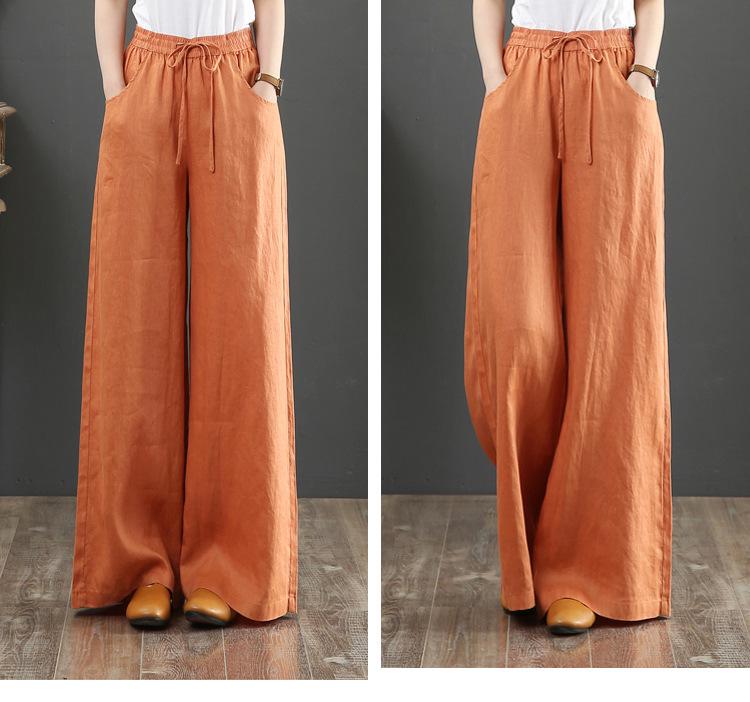 Japanese Style Linen Wide-Leg Yoga Pants - Women's Casual Cotton Blend Straight-Leg Draping Trousers