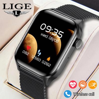 1,83-Zoll-HD-Smartwatch mit großem Bildschirm, LIGE, schwarzer Mesh-Gürtel, wasserdichte Smartwatch, Bluetooth-Anruf, Gesundheitsüberwachung, Sport-Smart-Armband