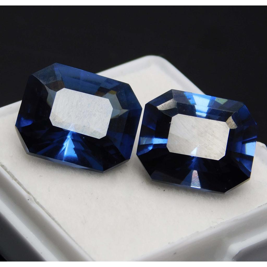 Natural Blue Sapphire Emerald Cut 21.35 Ct CERTIFIED Loose Gemstone Pair A-5171