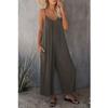 Women's V Neck Sleeveless Loose Fit Jumpsuit Solid Color Pocket Elegant Summer Polyester Wide Leg Romper
