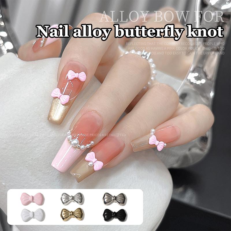 5 Stück 3D Schleifen Krawatte Nagelkunst Charms, Luxus 3D Legierung Schleifen Strasssteine, Nageldekoration Zubehör