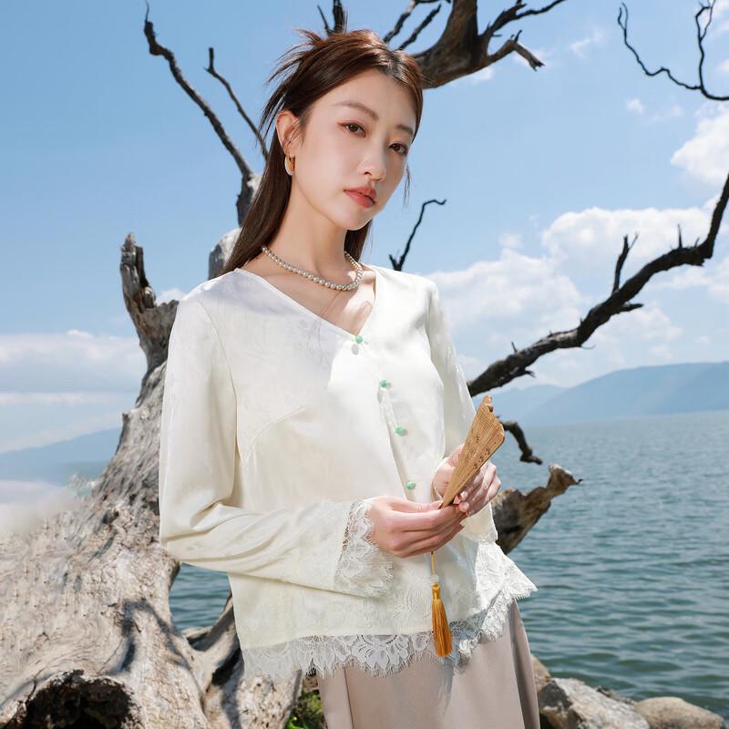 

Топ Sancai больших размеров с жаккардовым кружевом, V-образным вырезом и длинными рукавами L 165/92B