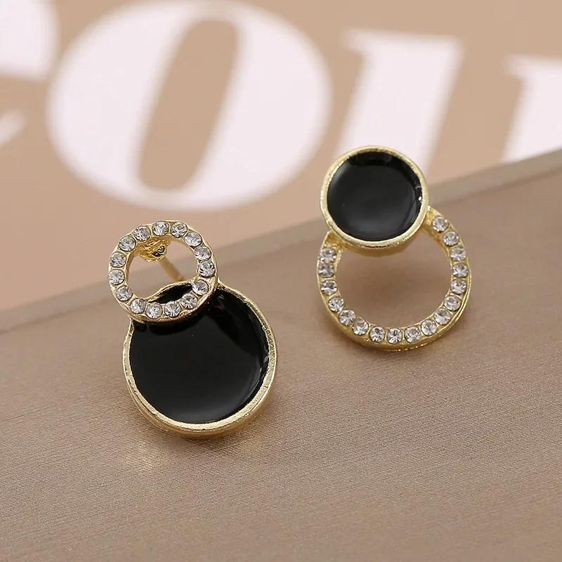 Korean Style Zircon Black Resin Square Ear Studs for Women Elegant Luxury Geometric Earrings 2024 Fashion Trends Zircon Gifts