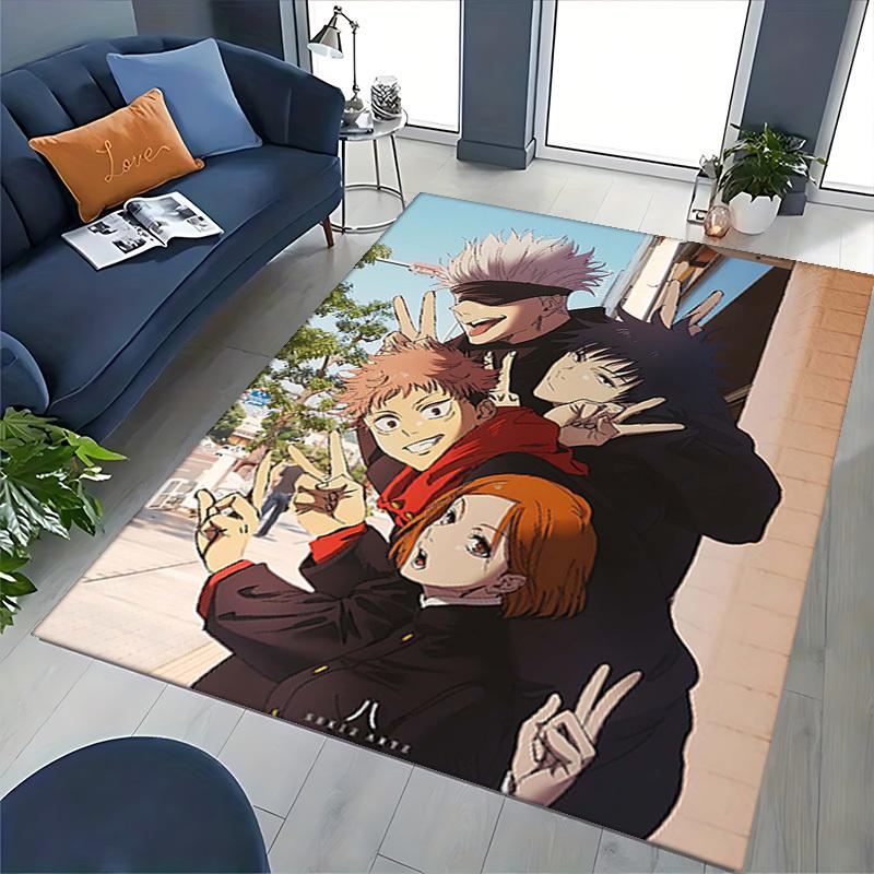 1pc Office Chair Mat - Jujutsu Kaisen Characters Peace Sign Decorative Carpet for Home, Office, Living Room, Bedroom, Non-Slip Floor Mat Suitable for