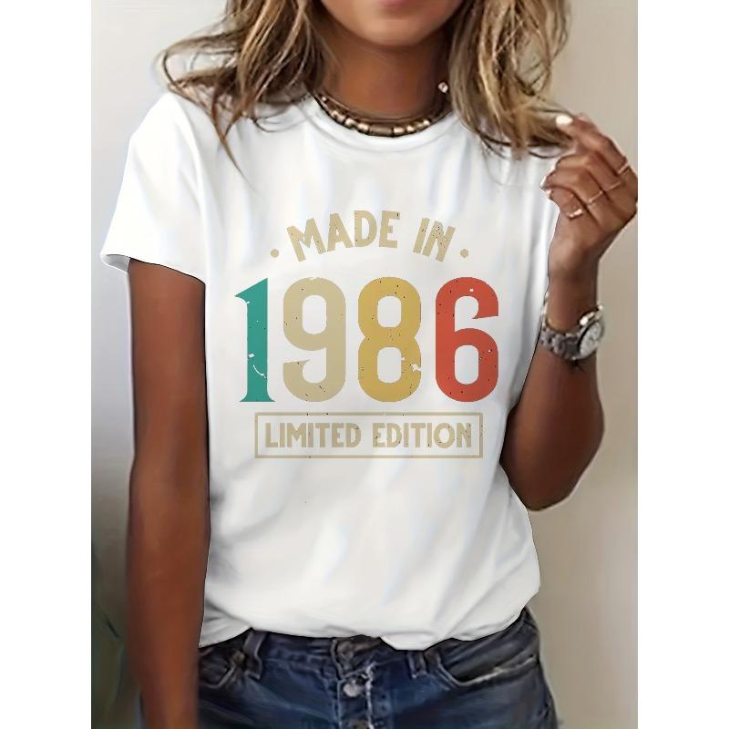 

Womens 1986 Birthday Limited Edition Vintage Print Short Sleeve Crew Neck Casual Tee 4XL
