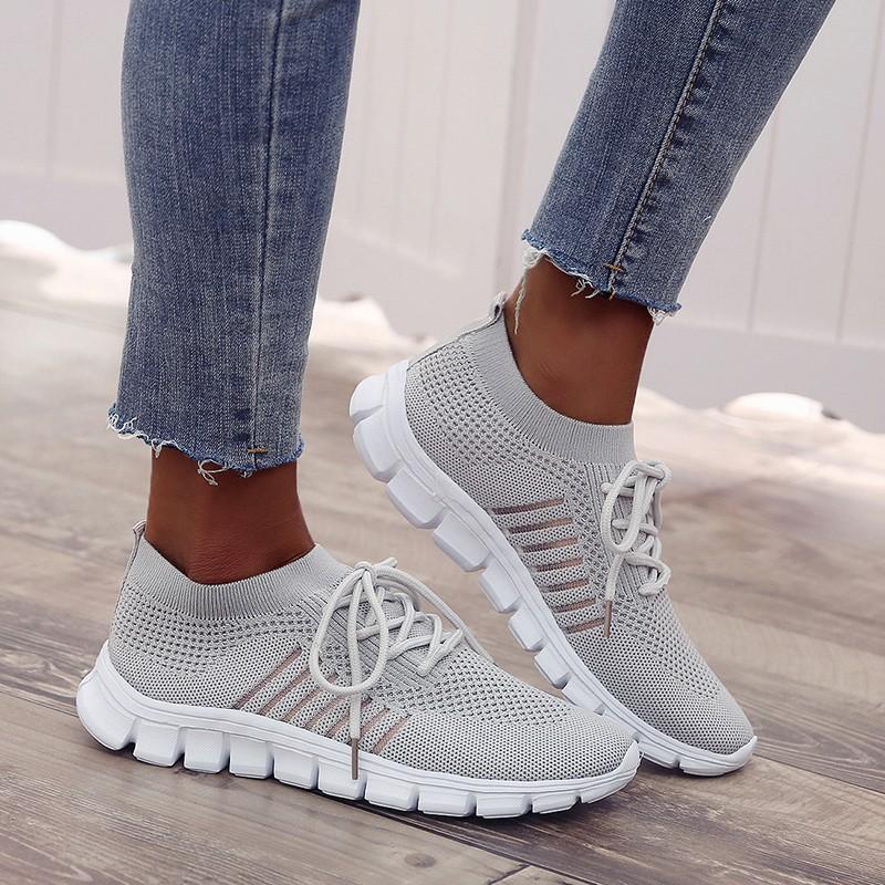 Spring and Summer Fly-woven Mesh Single Shoes Women's Shoes Breathable Sports Shoes Deep Mouth Lace-up Muffin Sole Casual Shoes Devotion