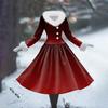 Women's Casual Dress Long-Sleeve V-Neck Patchwork Fleece Christmas Print Dress