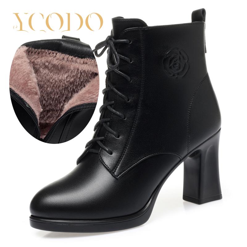 Женские осенние и зимние удобные кожаные ботинки на высоком каблуке модные женские ботинки Marton 41 чёрный 4980₽