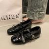 Mary Jane silver bow small single shoes women's 2025 new leather with skirt French light mouth flat ballet shoes