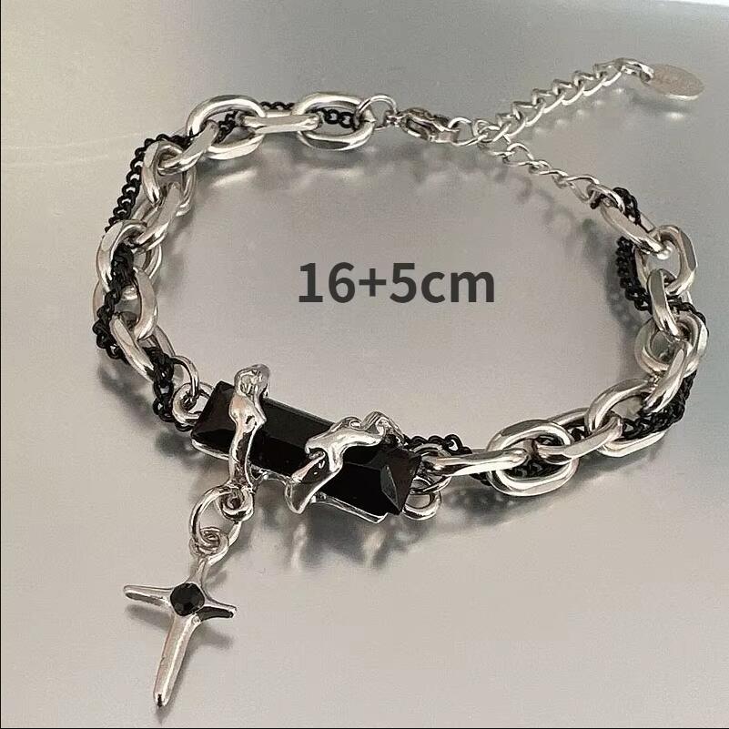 Retro Black Zircon Star Chain Bracelet Stainless Steel Punk Unisex Jewelry for Men Women Couple