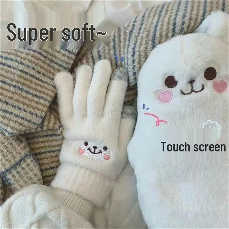

Women s Touchscreen Winter Gloves - Cute, Warm, Knit, Velvet-Lined, Five-Finger Design for College Students and Cycling.