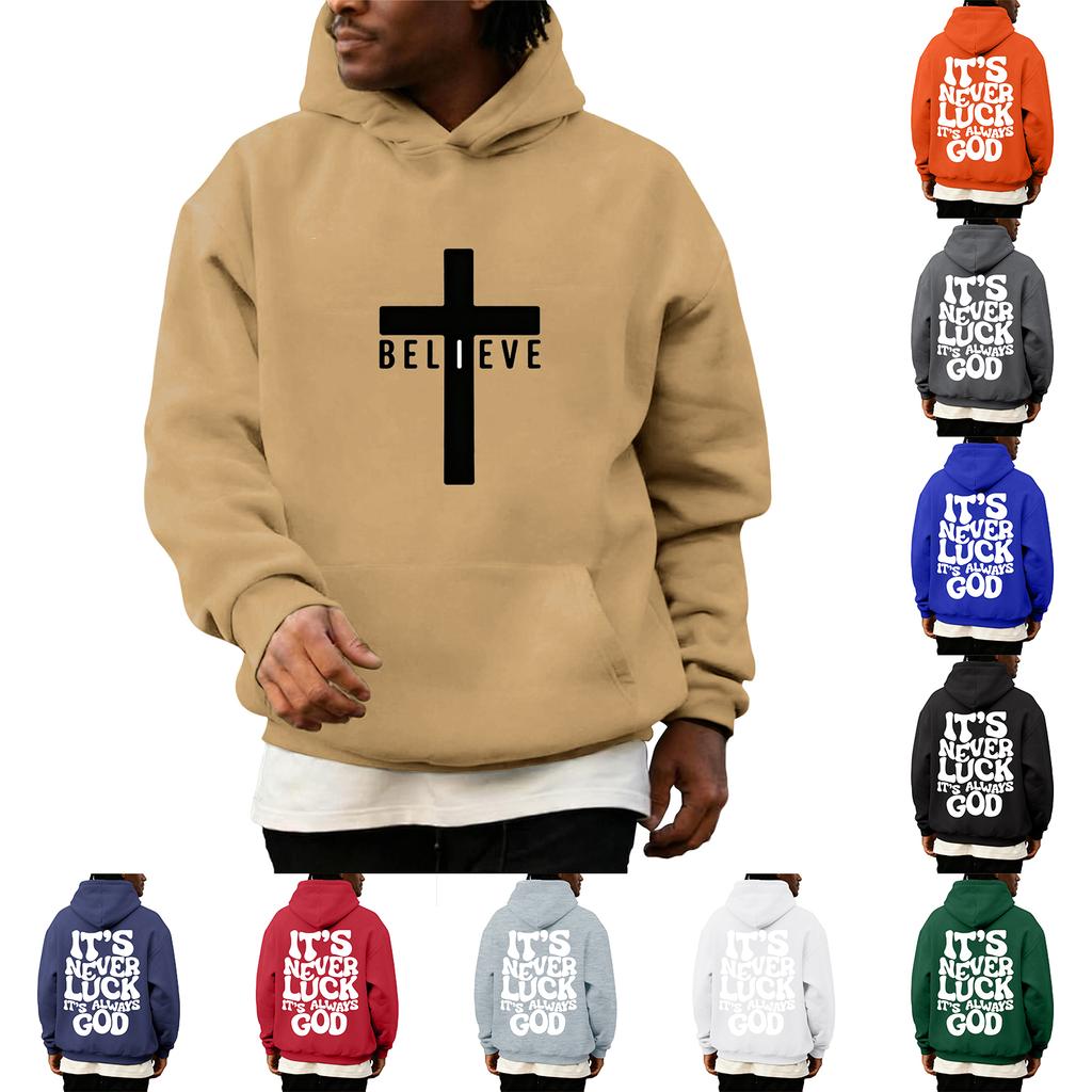 Sweatshirts For Men Christ Cross Pullover Hoodie Inspirational Graphic Long Sleeve Sweatshirt