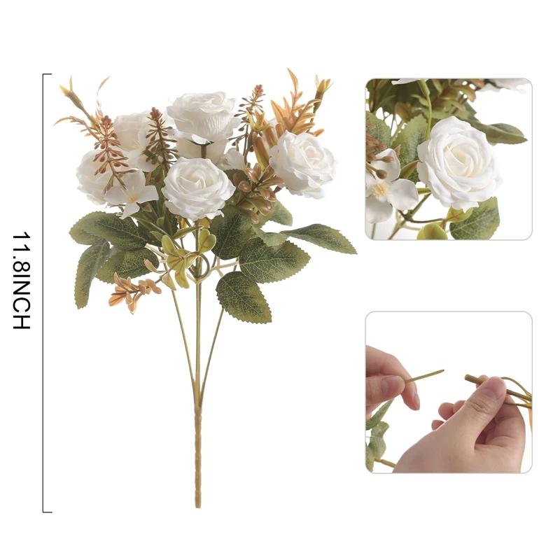 Rose Artificial Flowers Bouquet 7Heads Fake Flowers for Home Room Decor Garden Wedding Decoration Party Table DIY Vase Ornaments