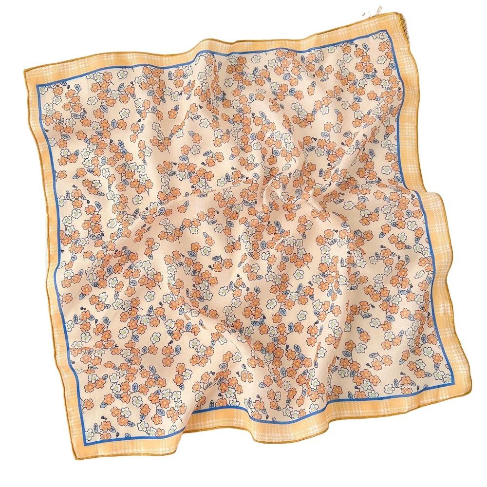 Flower Printed Silk Scarf Square Scarf Hair Band All-match Floral Kerchief  Spring Summer