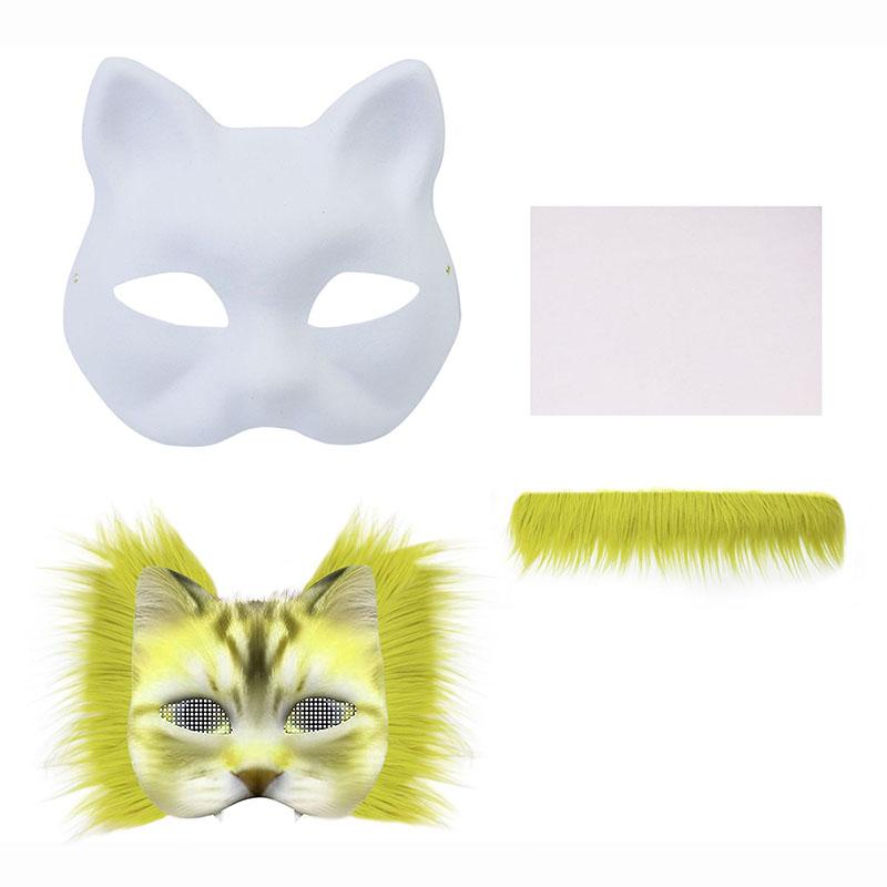 Diy Blank Masks Hand-Painted Animal Fox Cat Graffiti Mask White Embryo Pulp Mask Halloween Party Half Face Mask Decoration Gifts