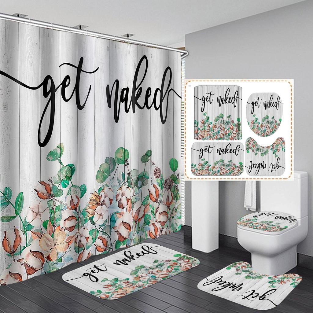 Butterfly Daisy Sunflower Shower Curtain Sets Retro Floral Vintage Country Farmhouse Flower Rustic Wooden Bathroom Decor Sets
