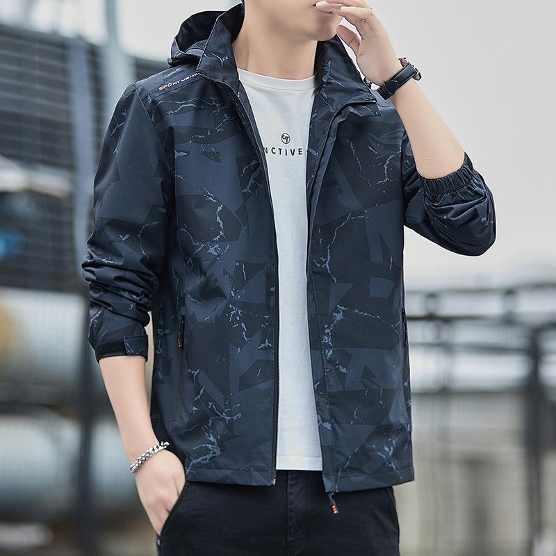 Spring and Autumn Thin Men's Outdoor Printed Jacket Casual Young and Middle-aged Hooded Jacket