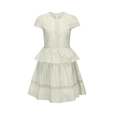 Girl's New Female Lavender Sweet Short-sleeved Doll Dress Summer Heavy Industry Embroidery Bow Dress
