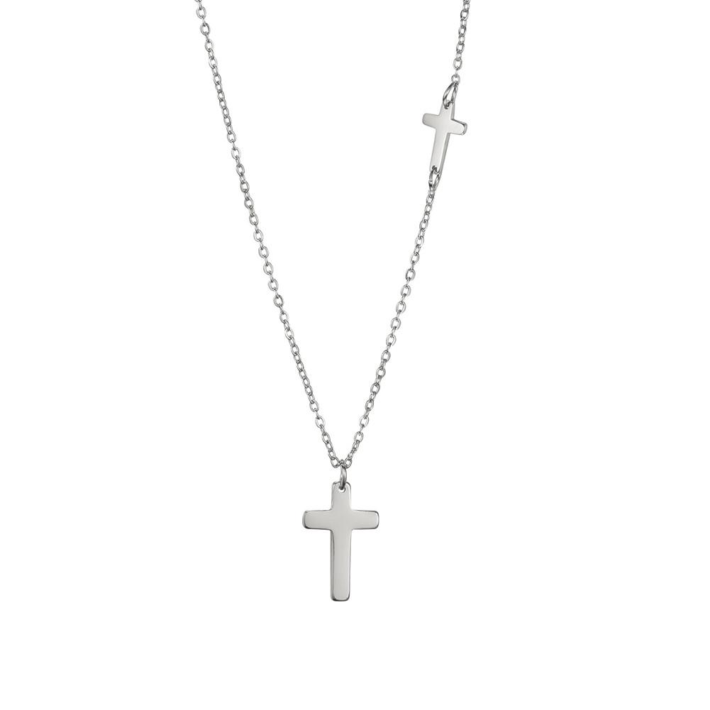 Cazador Jesus Religious Jewelry Double Cross Choker Necklaces Stainless Steel Gold Color Chain Necklaces for Women Girls 2026