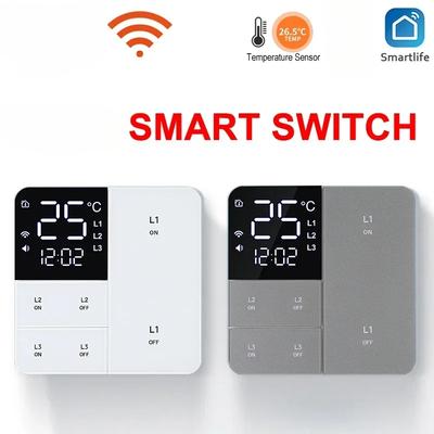 Smart Wifi Switch With Temperature Time Display Function 100-250V 1/2/3 Gang Wall Light Button Switch Timing Remote Control