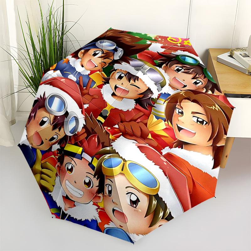 

1pc Digimon Adventure Christmas Edition Outdoor Umbrella - Automatic Opening/Closing, 3-Fold Design, 8-Rib Iron Frame, Perfect Gift for Fans, Traveler