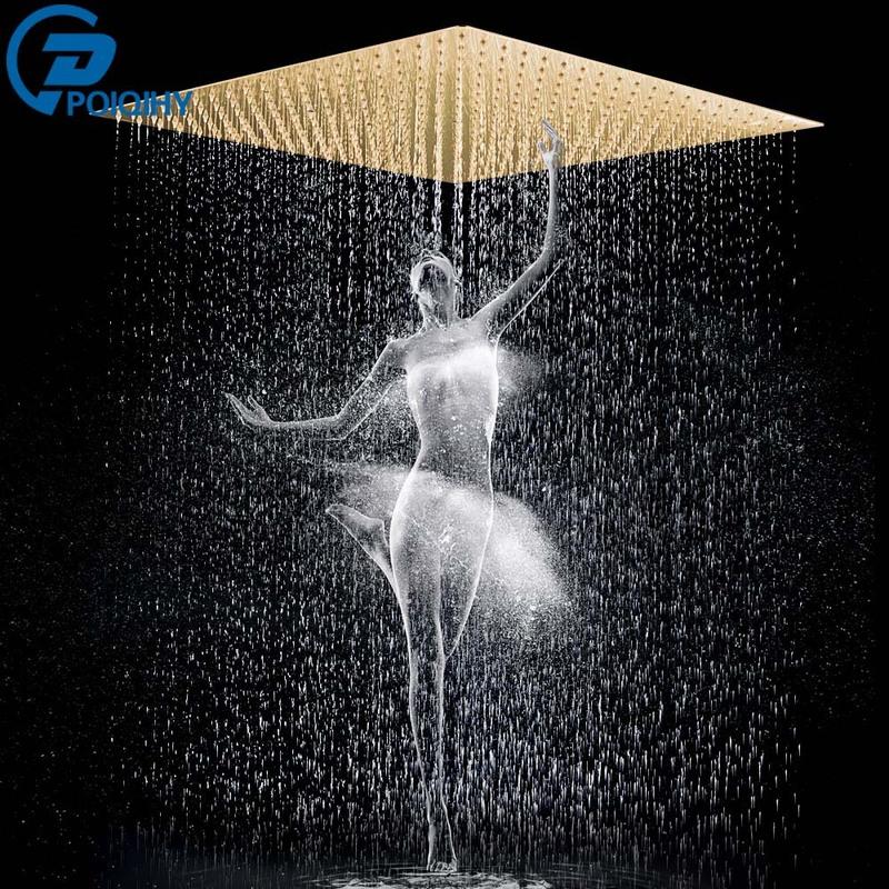 POIQIHY Ultrathin Golden Shower Head 16" Stainless Steel Rainfall Shower Faucet Head Bathroom Black Large Flow Showerhead Faucet