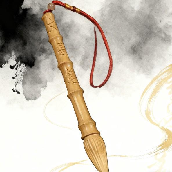 Peach Wood Carved Wenchang Pen Hanging Ornament – Study Room Decor, Large & Small Sizes